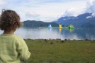 little girl standing in front of harrison hot springs